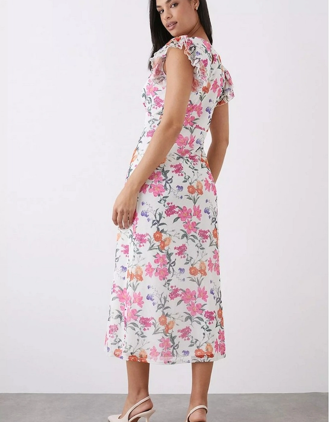 Womens/Ladies Floral Mesh Flutter Midi Dress
