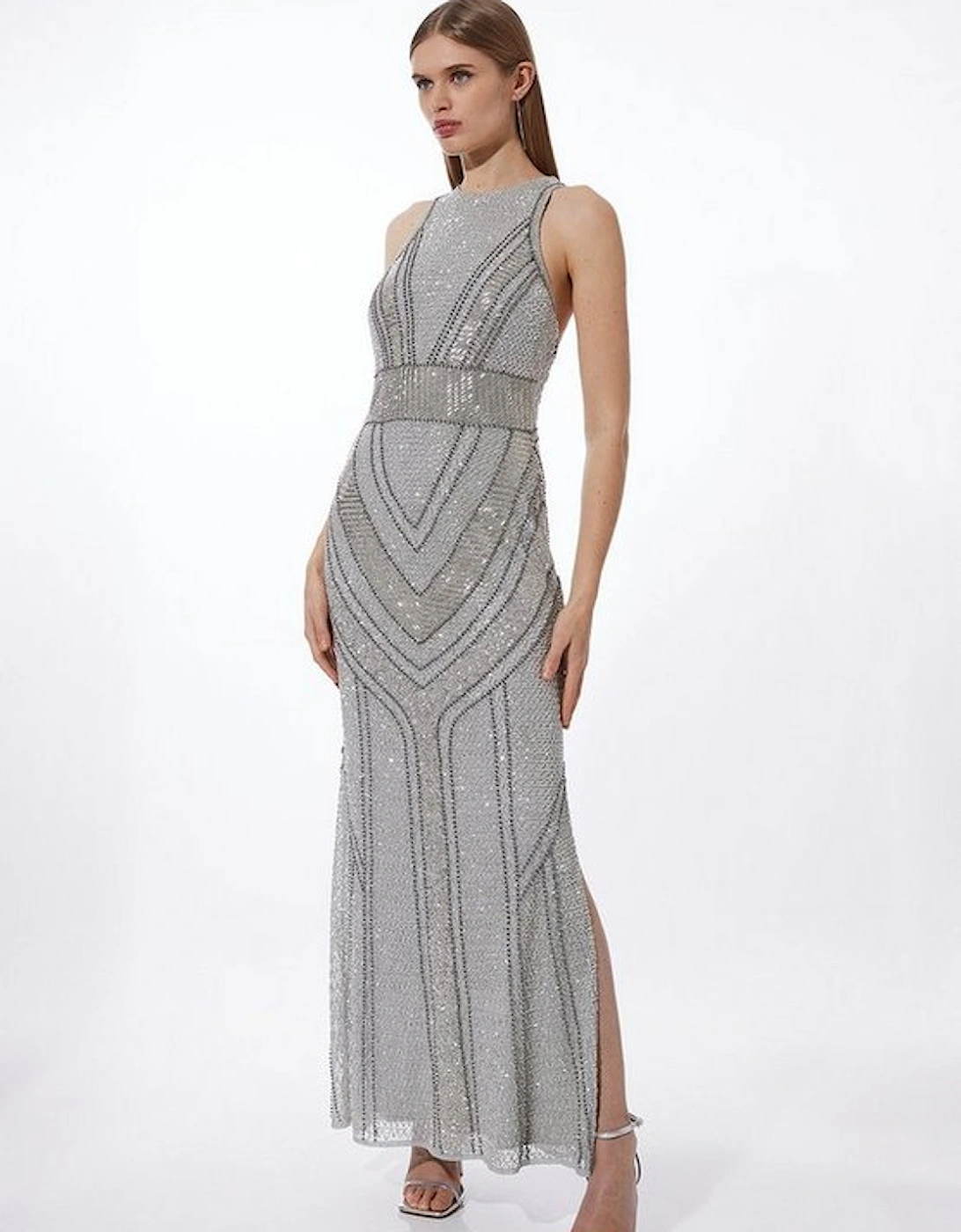 Premium Beading And Embellished Woven Halterneck Maxi Dress, 5 of 4