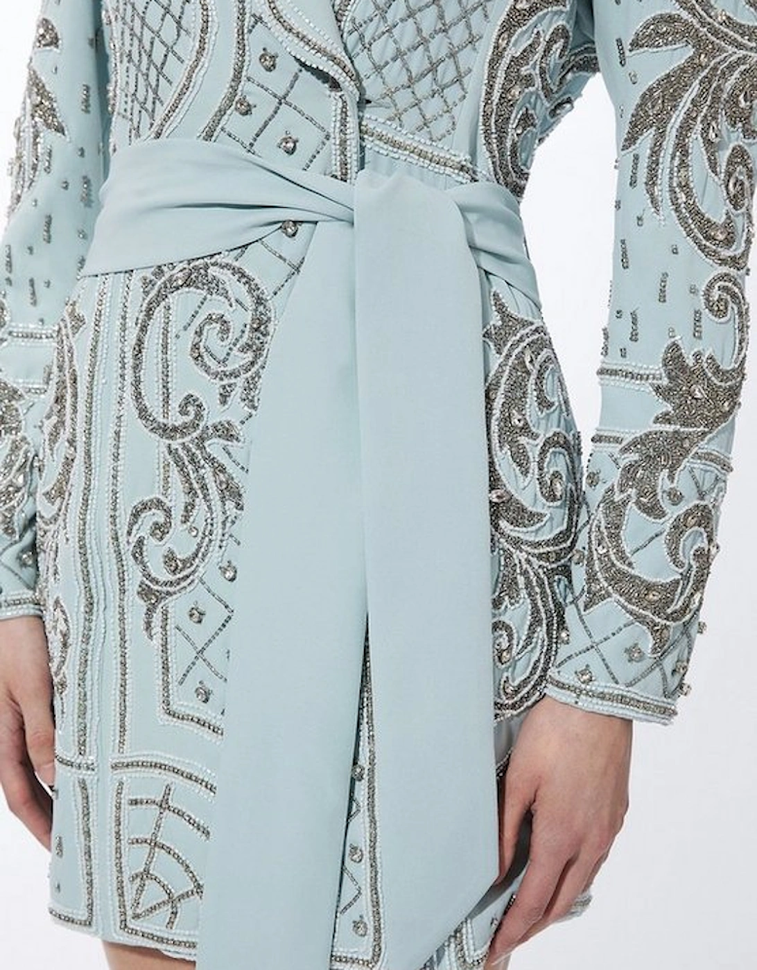 Crystal Embellished Woven Blazer Mini Dress