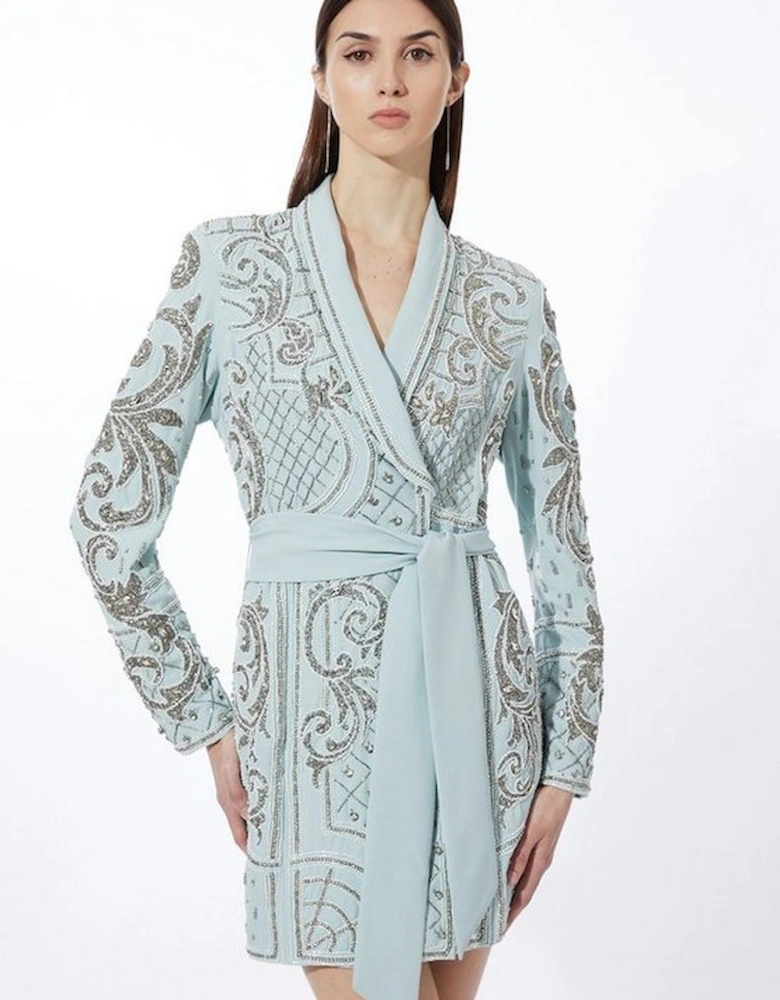 Crystal Embellished Woven Blazer Mini Dress