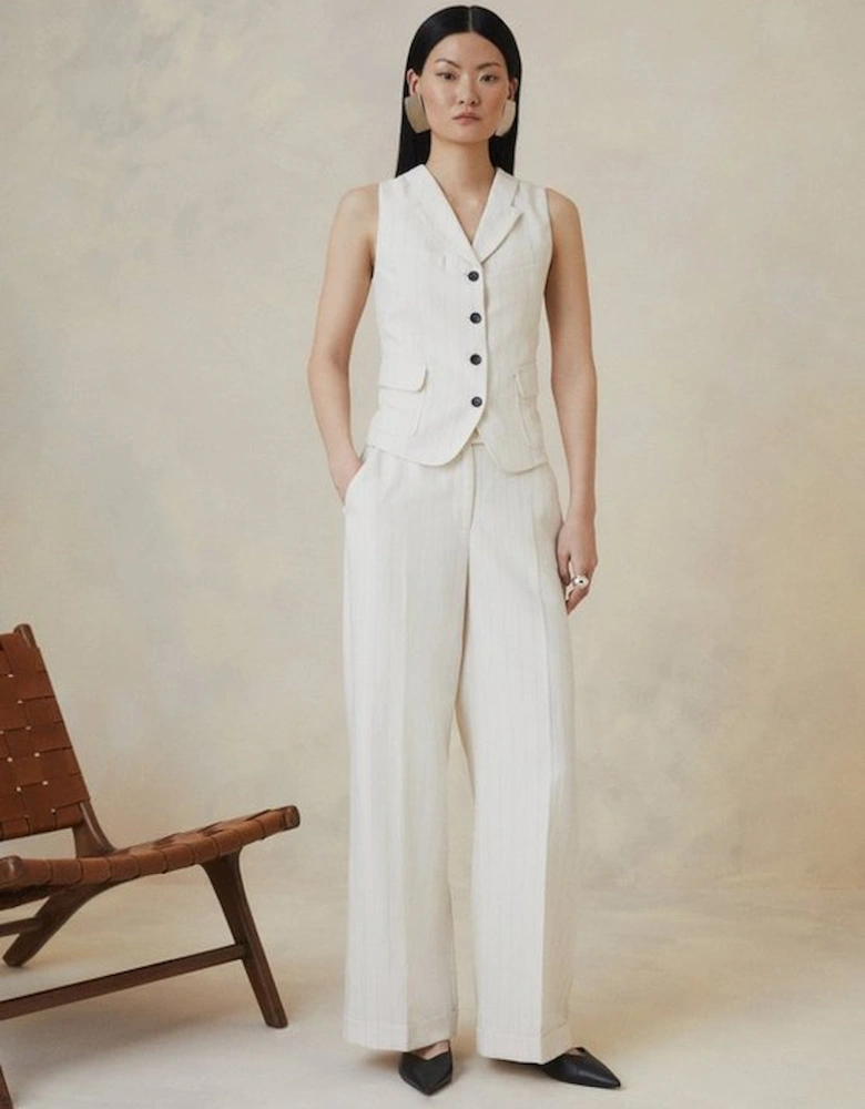 The Founder Striped Mid Rise Straight Leg Trousers