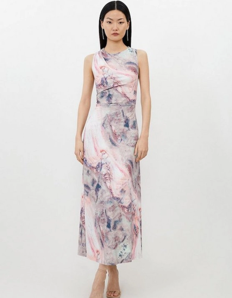Marble Print Jersey Sleeveless Maxi Dress