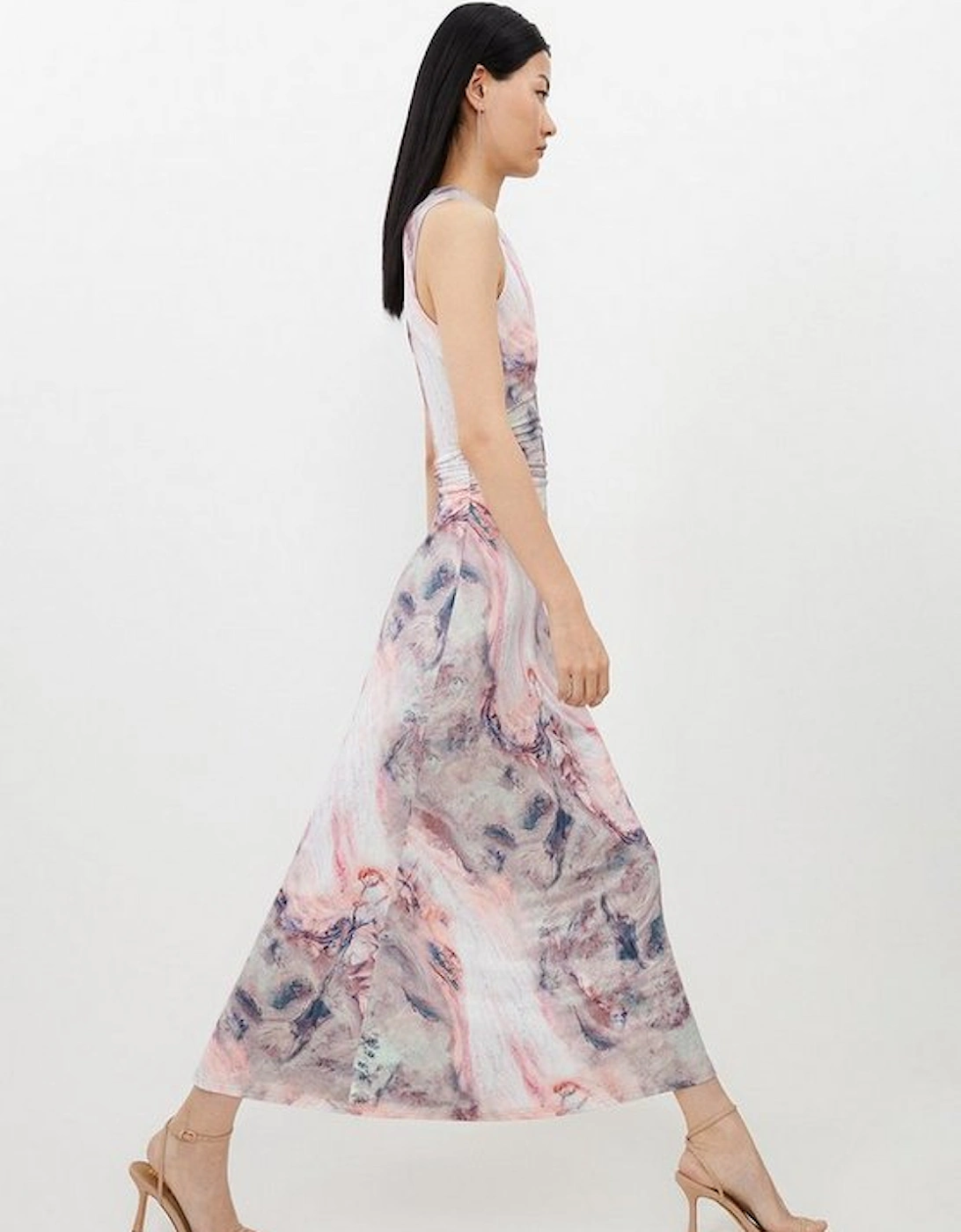 Marble Print Jersey Sleeveless Maxi Dress