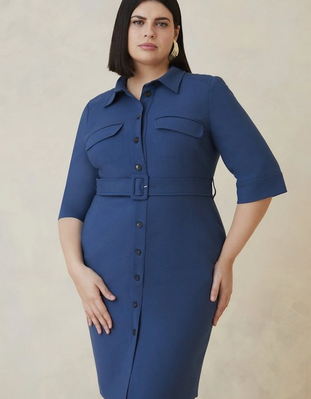 Plus Size The Founder Compact Stretch Belted Midi Dress, 5 of 4
