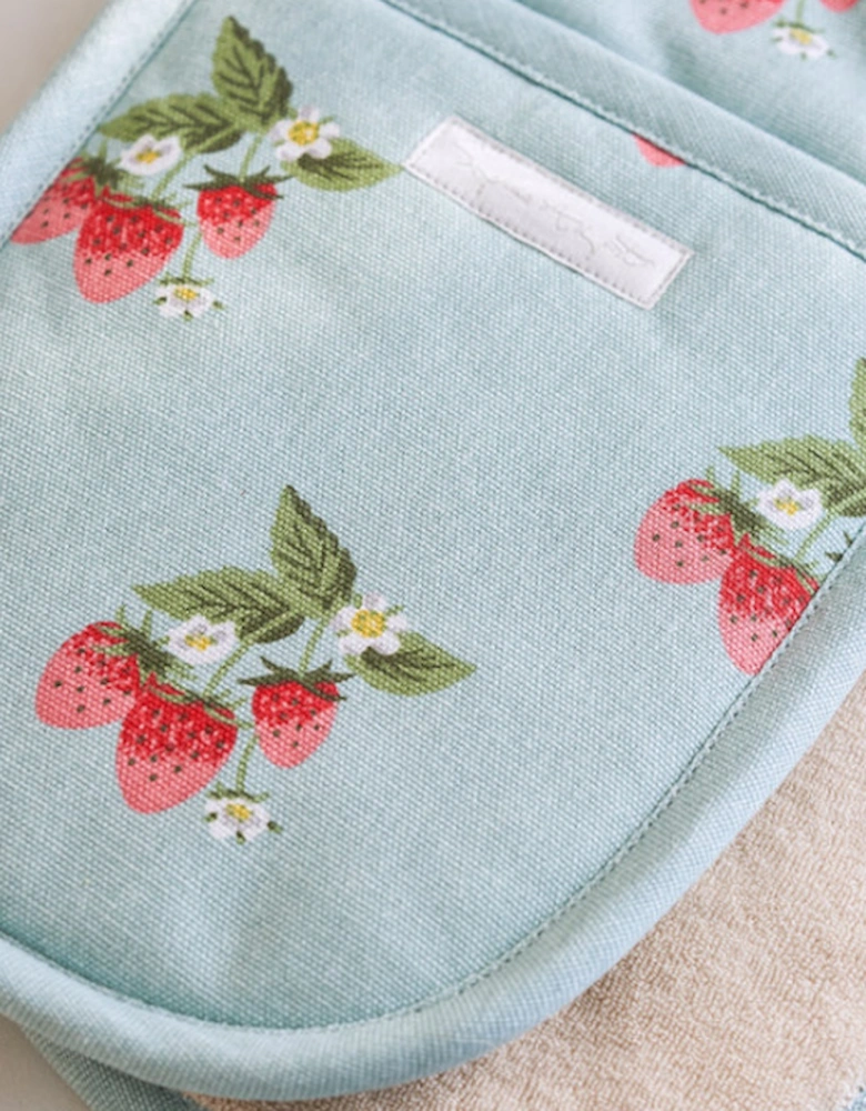 Double Oven Glove Strawberries Blue