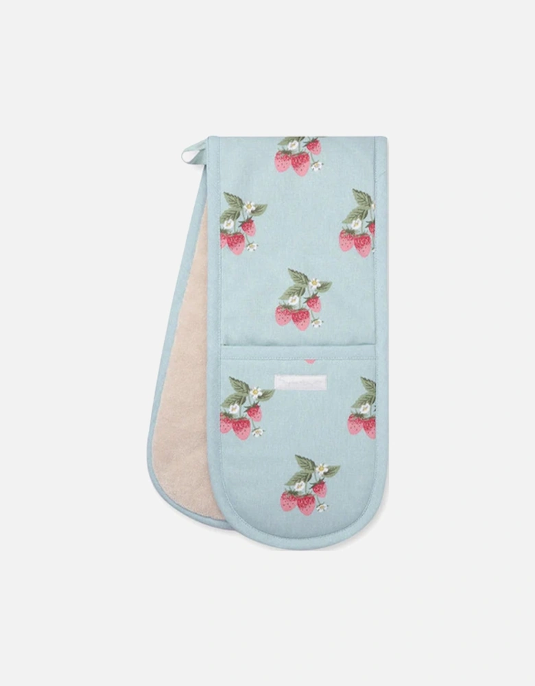 Double Oven Glove Strawberries Blue