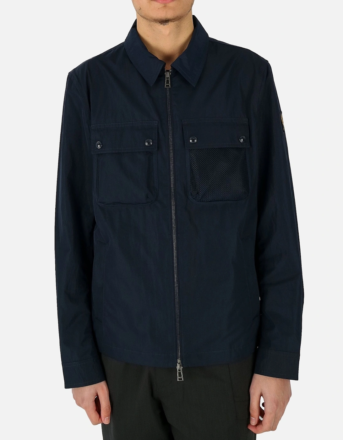 Outline Lightweight Mesh Pocket Navy Overshirt Jacket