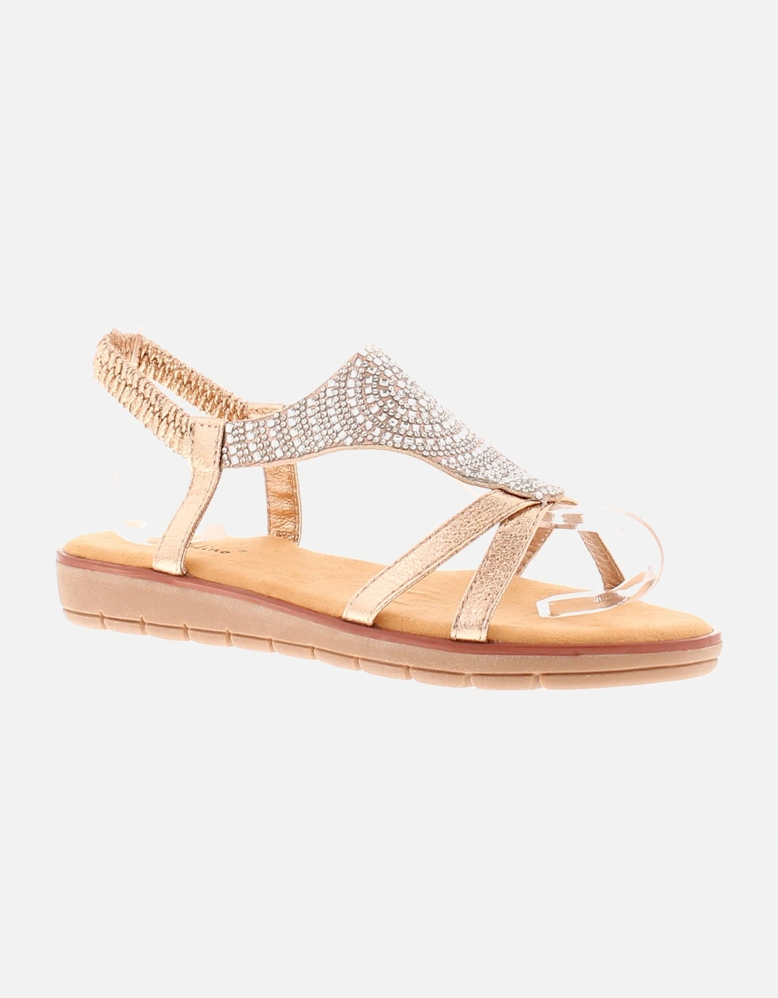 Womens Strappy Sandals Dazzle Elasticated rose gold UK Size, 6 of 5