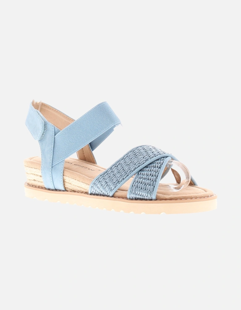 Womens Low Wedge Sandals Spork Touch Fastening blue UK Size