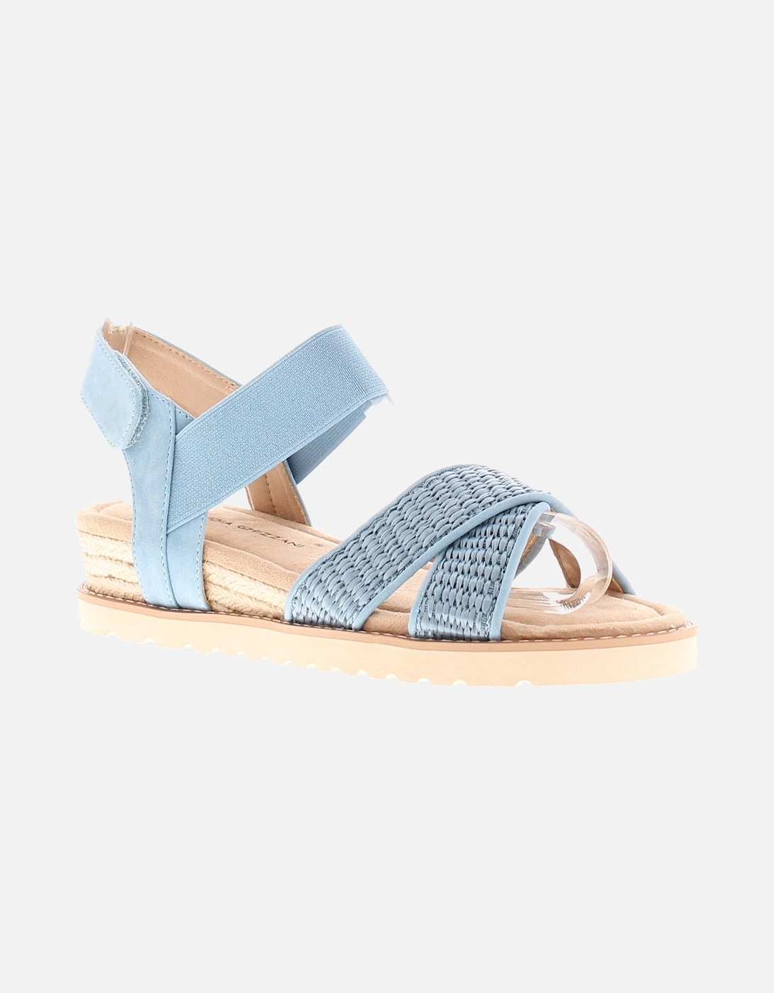 Womens Low Wedge Sandals Spork Touch Fastening blue UK Size, 6 of 5