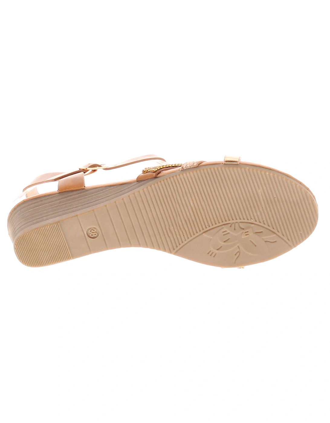 Womens Wedge Sandals Wonder Buckle tan rose gold UK Size