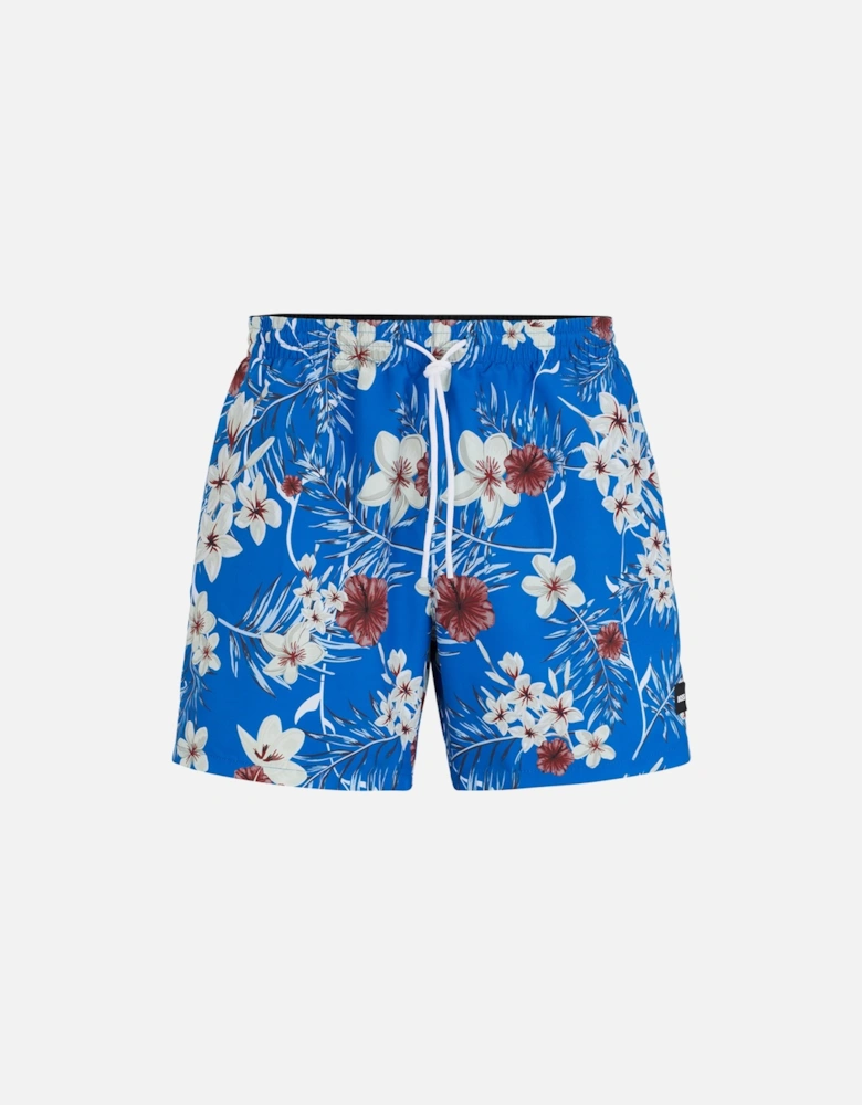 Piranha Floral Swim Shorts, Medium Blue