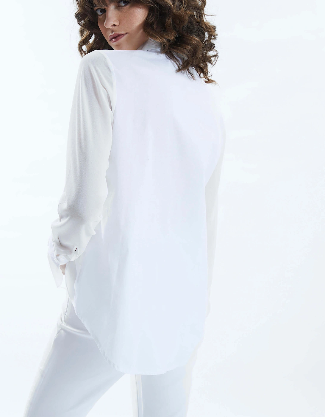 Sheer Sleeve Ruffle Shirt White