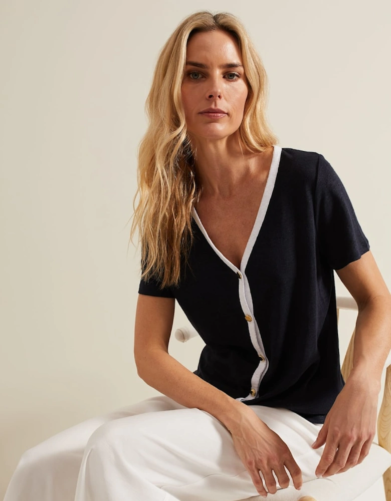 Dorothy Contrast Piping Linen Top