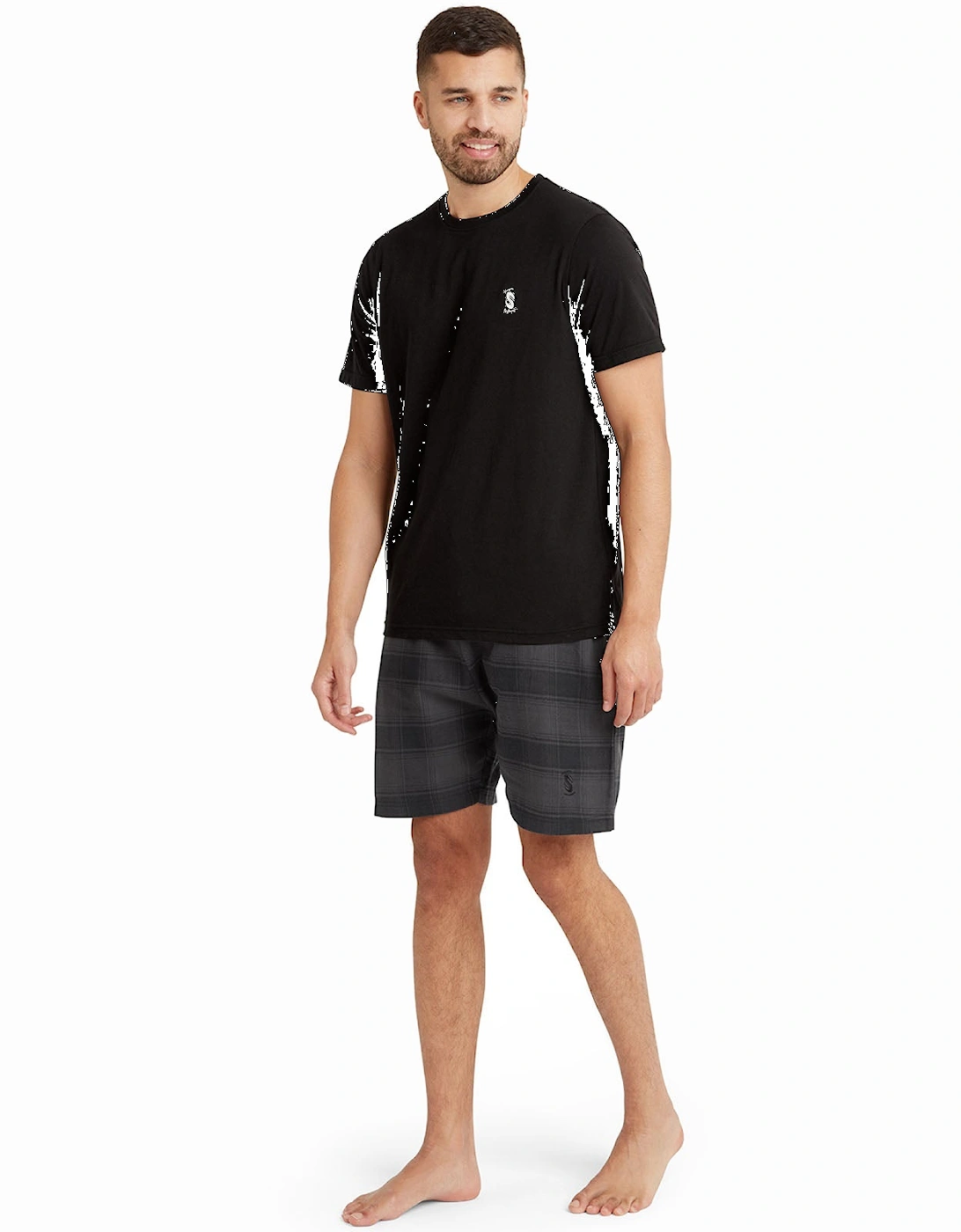 Mens Short Sleeve T-Shirt Check Shorts Pyjama Set, 14 of 13