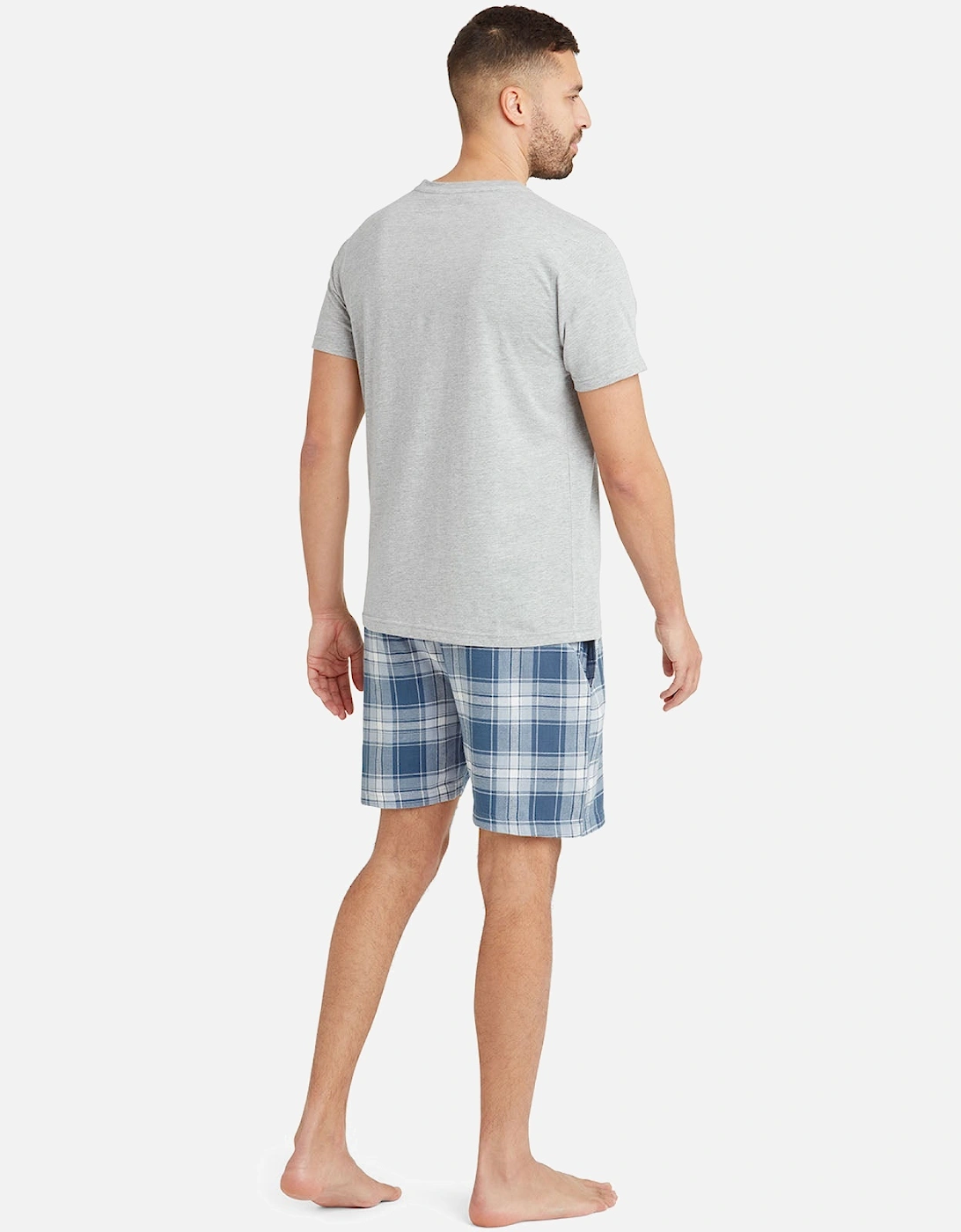 Mens Short Sleeve T-Shirt Check Shorts Pyjama Set