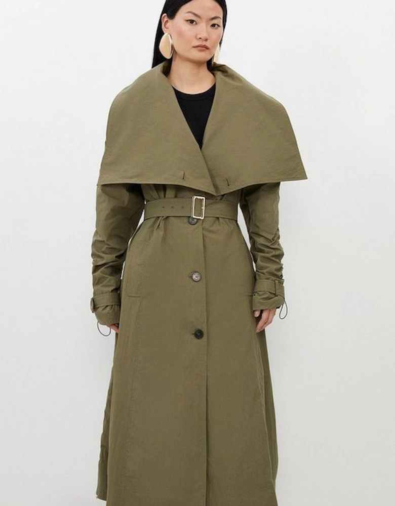 Tailored Asymmetric Collar Relaxed Fit Belted Coat