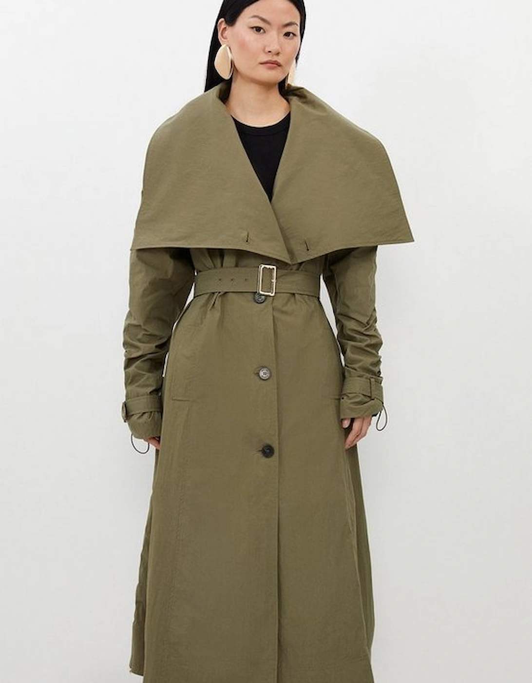 Tailored Asymmetric Collar Relaxed Fit Belted Coat, 5 of 4