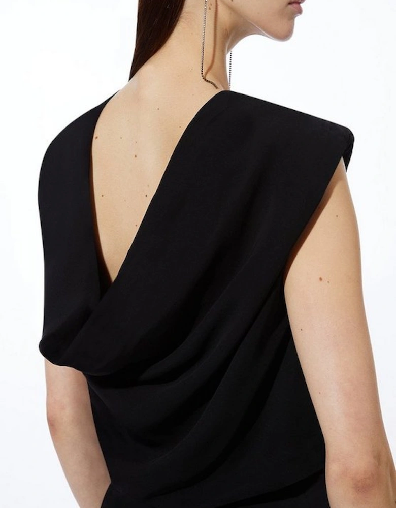 Petite Premium Bonded Crepe Drape Detail Maxi Dress