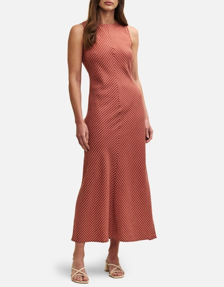 Lia Midaxi Bias Stripe Linen-Blend Dress