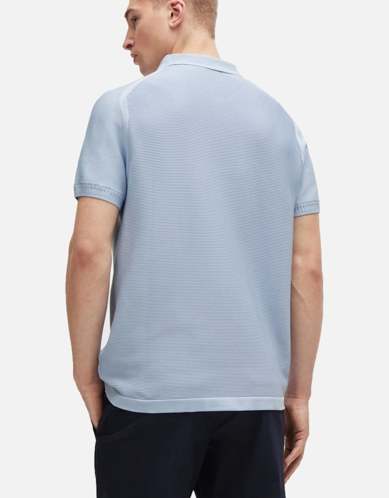 Boss Zayno Zip Knitted Polo Shirt Light Blue