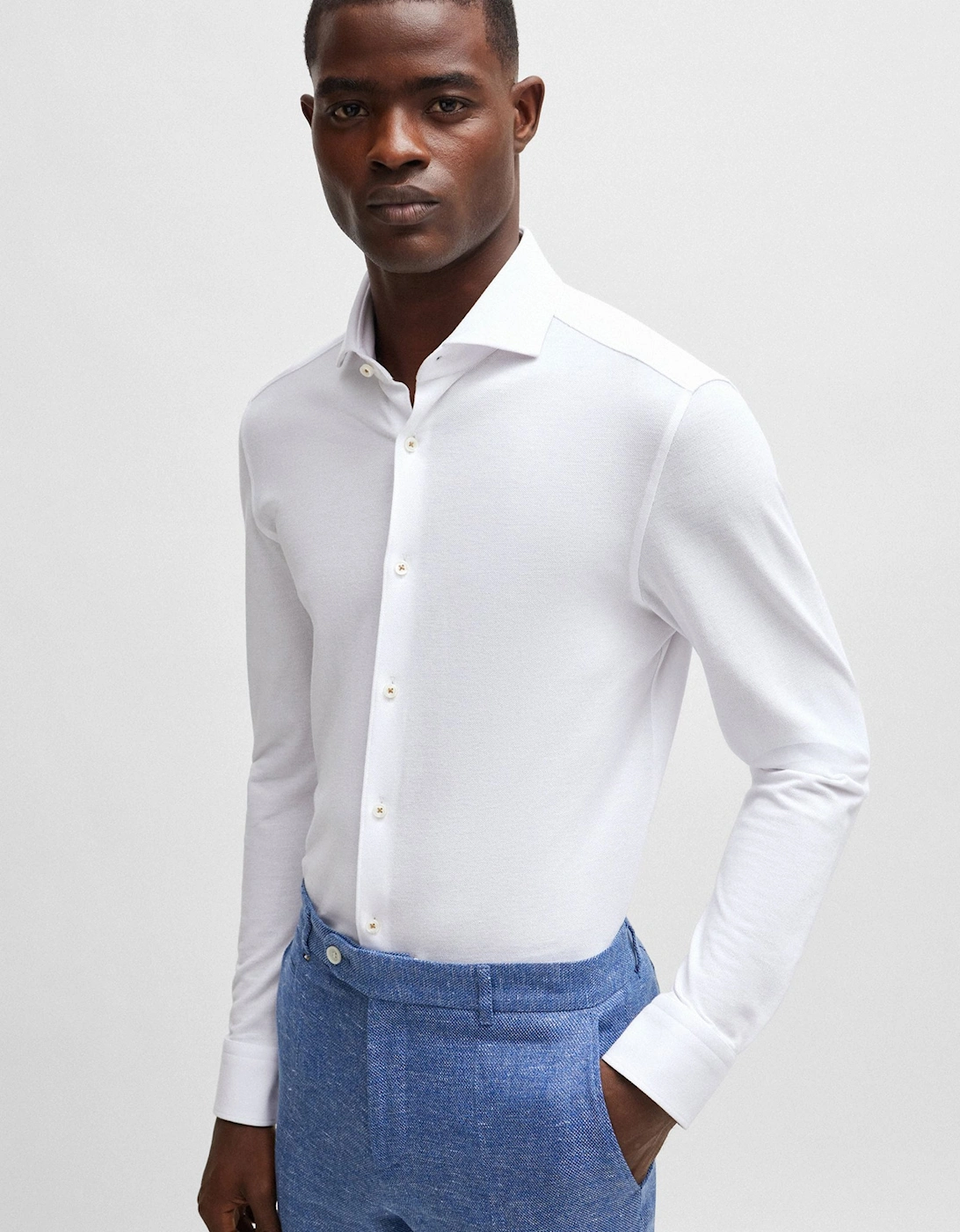 Boss C-hal-spread Collar Long Sleeved Shirt White