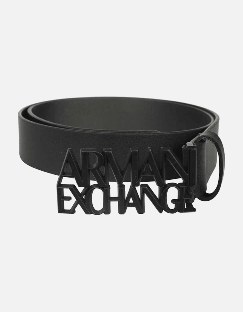 Graphic Buckle Black Leather Belt