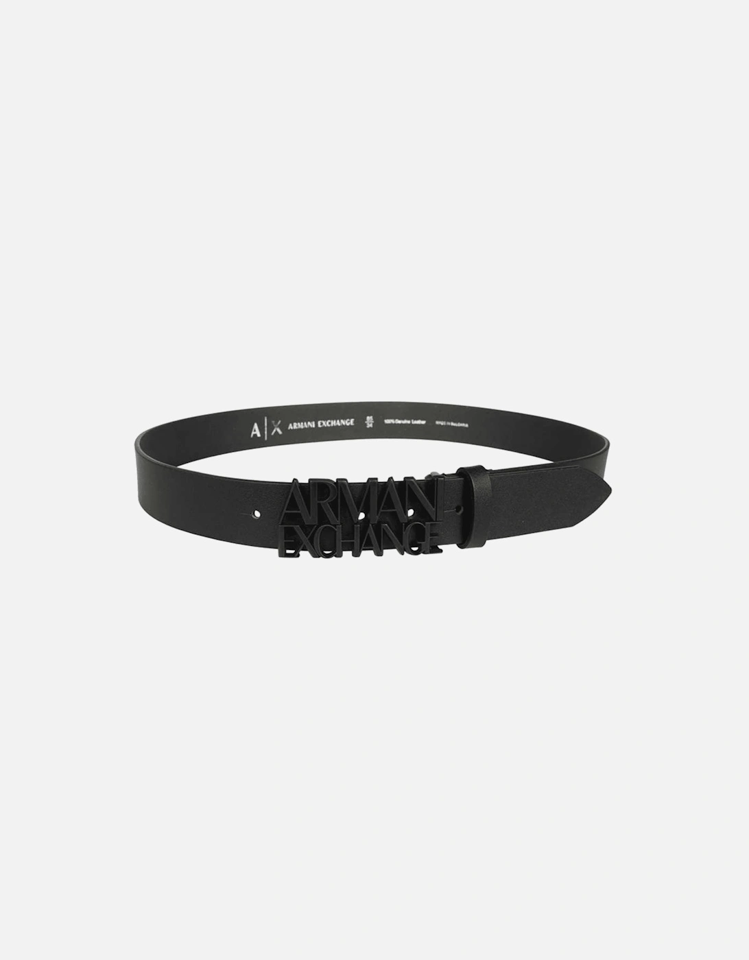 Graphic Buckle Black Leather Belt