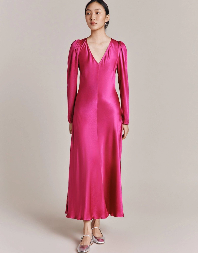 Etta Satin Midi Dress - Pink