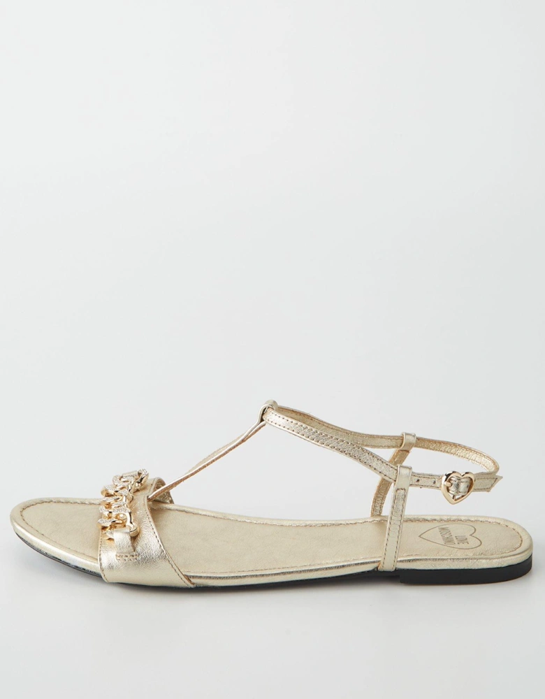 Heart Chain Detail Sandals - Gold