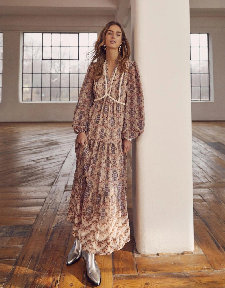 Neutral Print Boho Maxi Dress