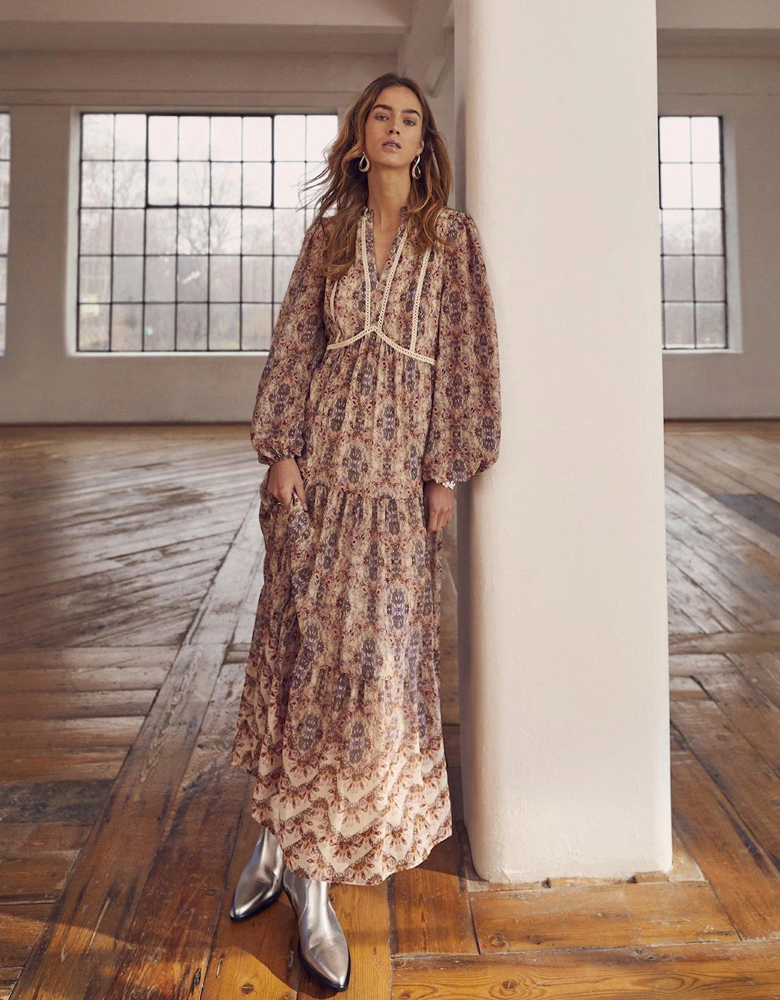 Neutral Print Boho Maxi Dress, 2 of 1