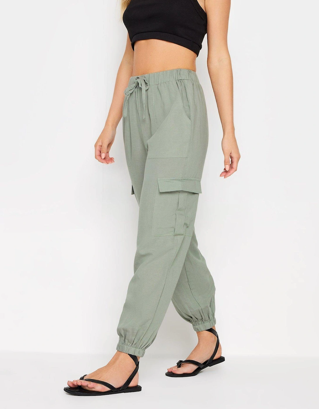 Petite Sage Linen Blend Cargo Trousers, 2 of 1