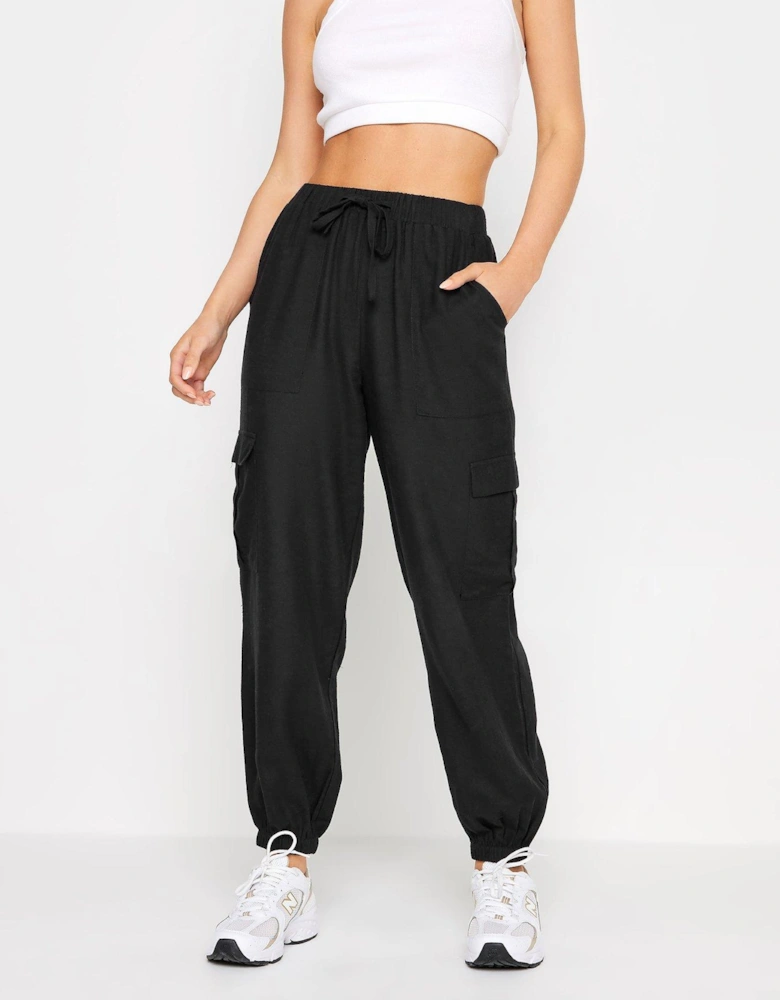 Petite Black Linen Blend Cargo Trousers