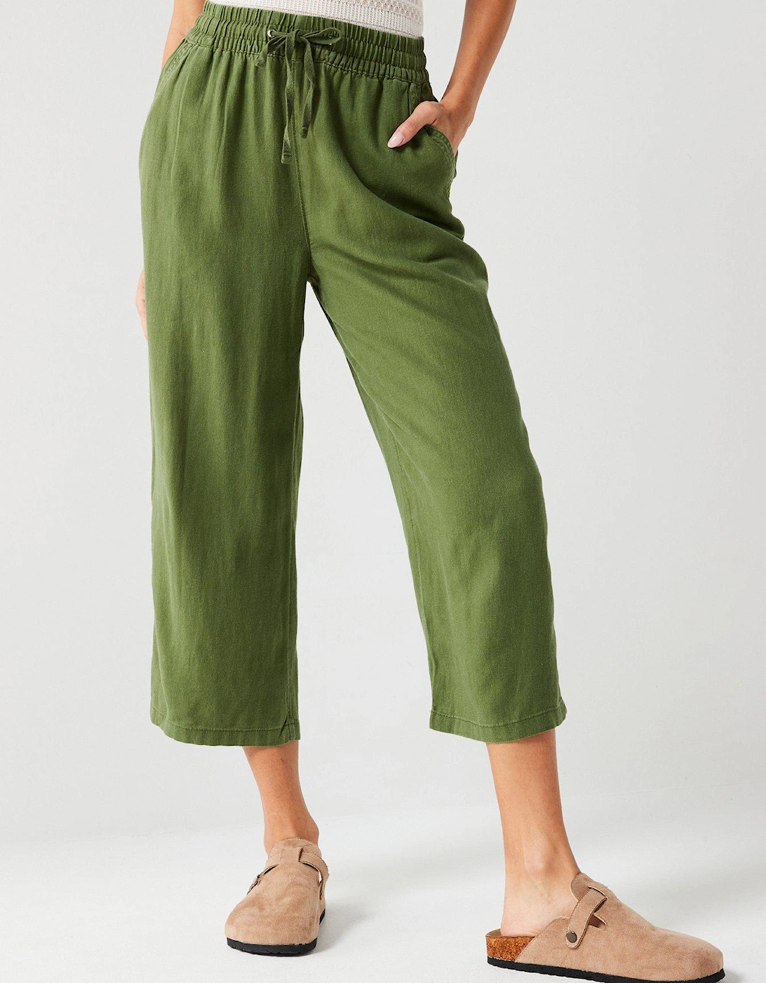 Crop Linen Blend Trousers - Khaki, 7 of 6