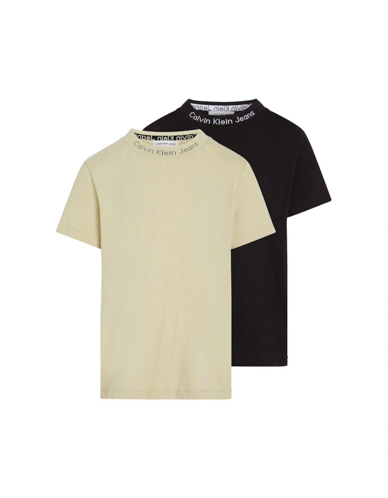 Boys Intarsia 2 Pack Short Sleeve T-shirts - Green Haze/ck Black