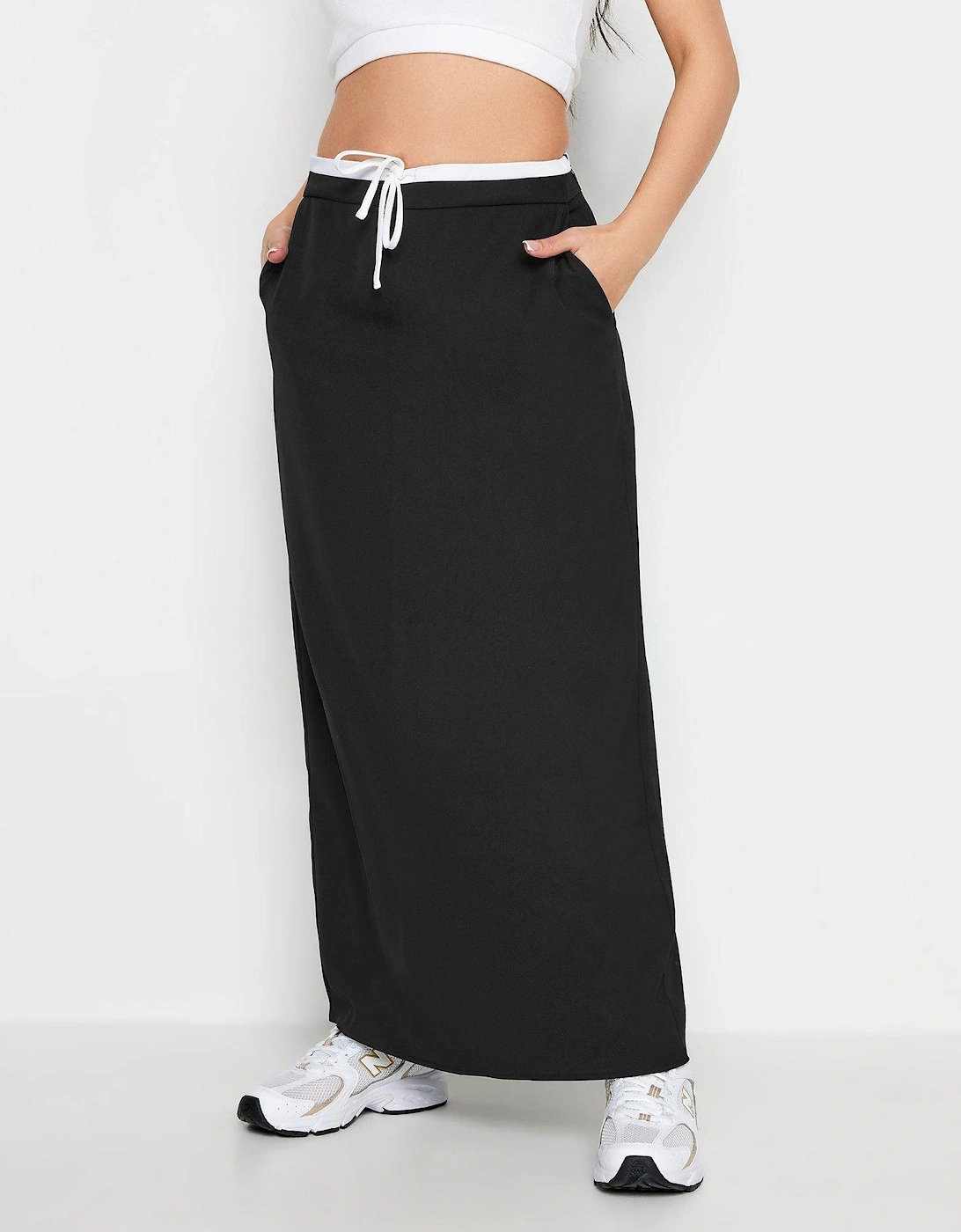Petite Black Contrast Waist Skirt, 2 of 1