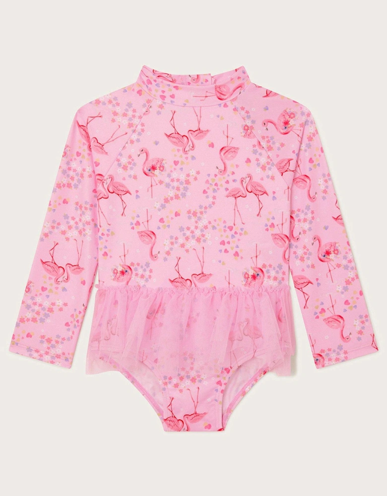 Baby Girls Flamingo UPF50 Long Sleeve Swimsuit - Pink