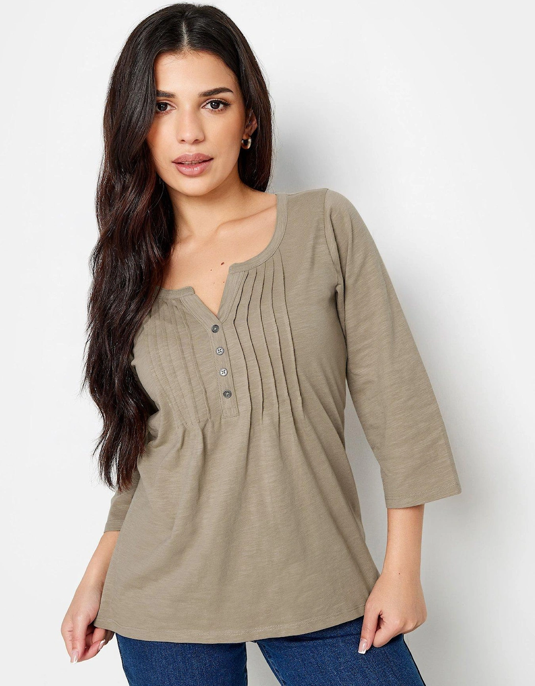 Petite Neutral Henley Ls Cotton Tee, 2 of 1