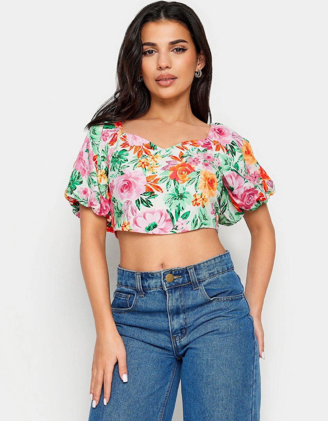 Petite Puff Sleeve Top Tie Back Romantic Floral, 2 of 1