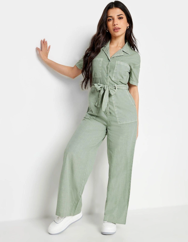 Petite Utility Washed Jumpsuit Green