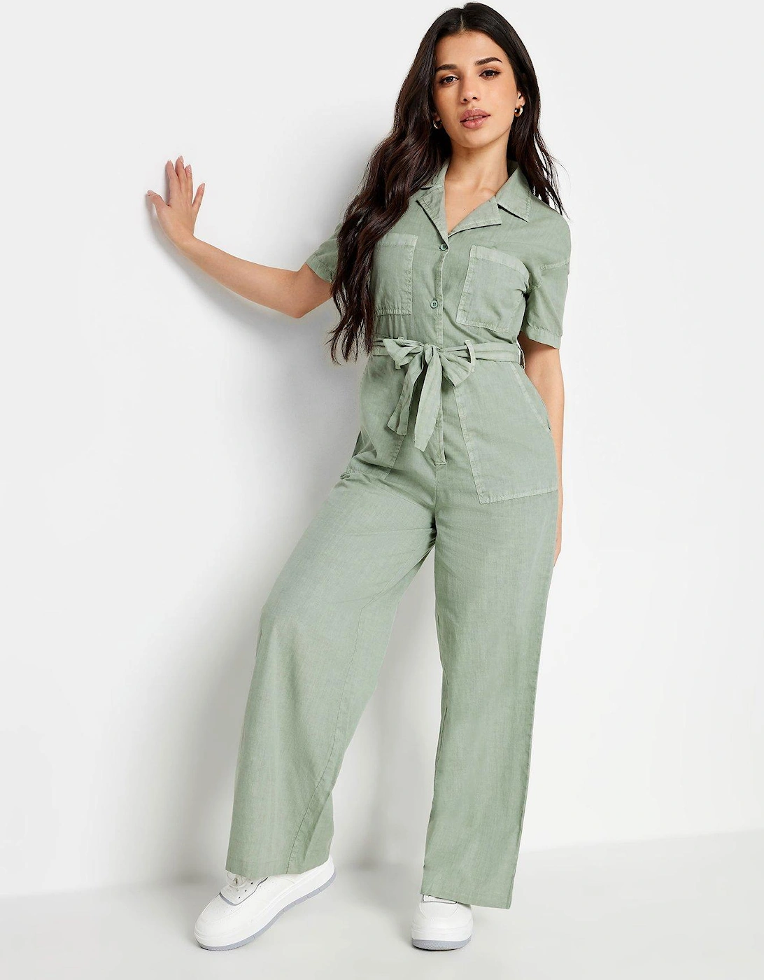 Petite Utility Washed Jumpsuit Green, 2 of 1