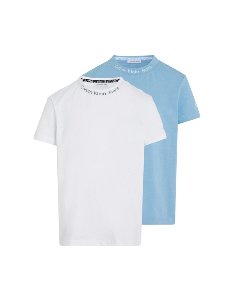 Jeans Boys Intarsia 2 Pack Short Sleeve T-shirts - Dusky Blue/Bright White