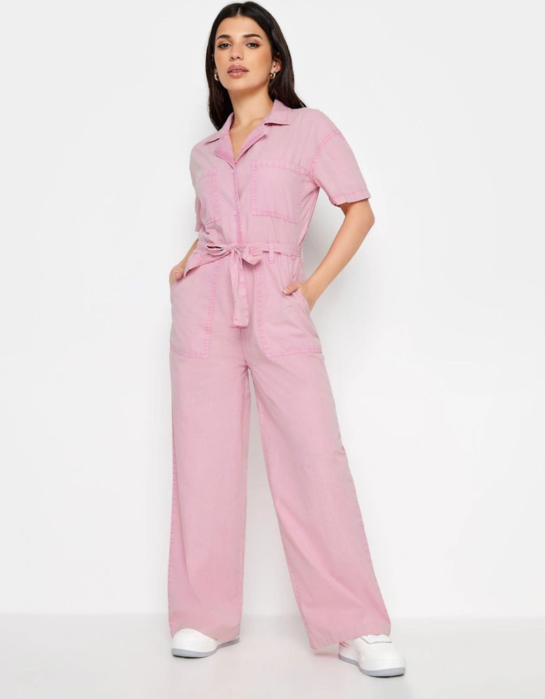 Petite Utility Washed Jumpsuit Pink