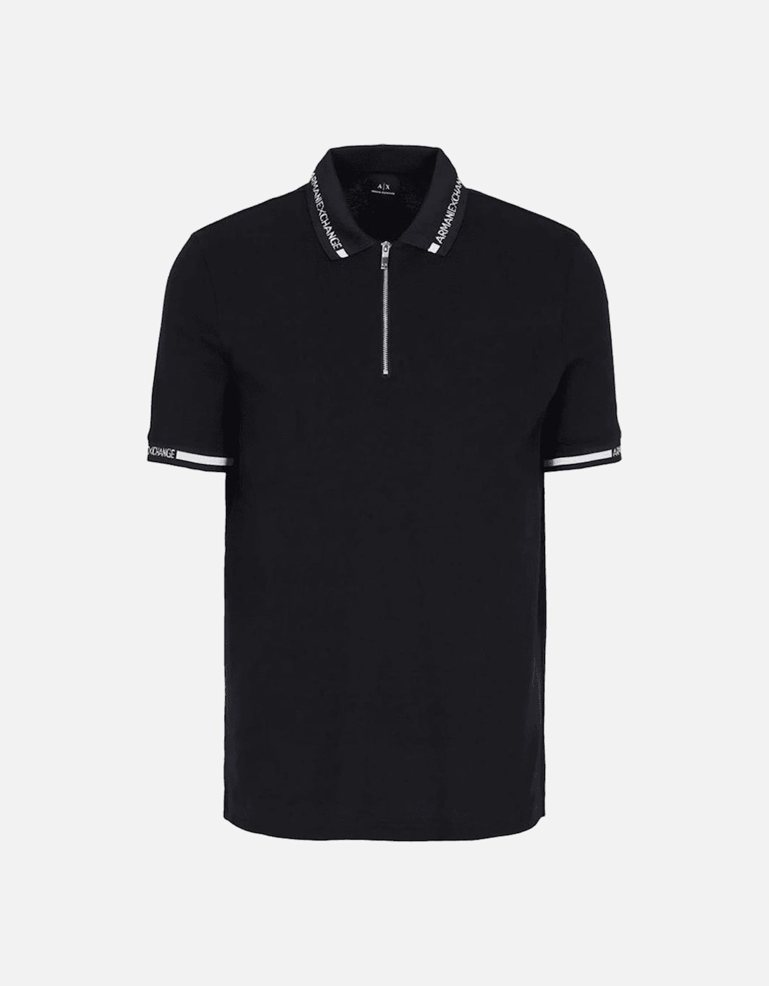 Cotton Embroidered Logo Navy Zip Polo Shirt, 3 of 2