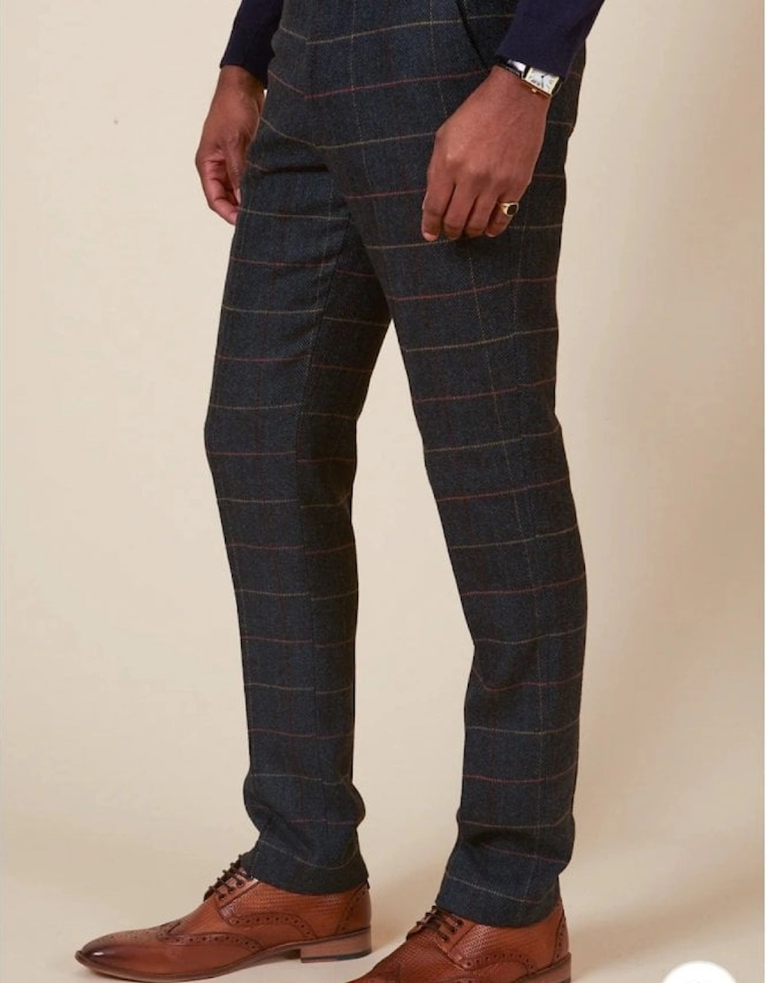 Eton Tweed Check Trouser - Navy Blue