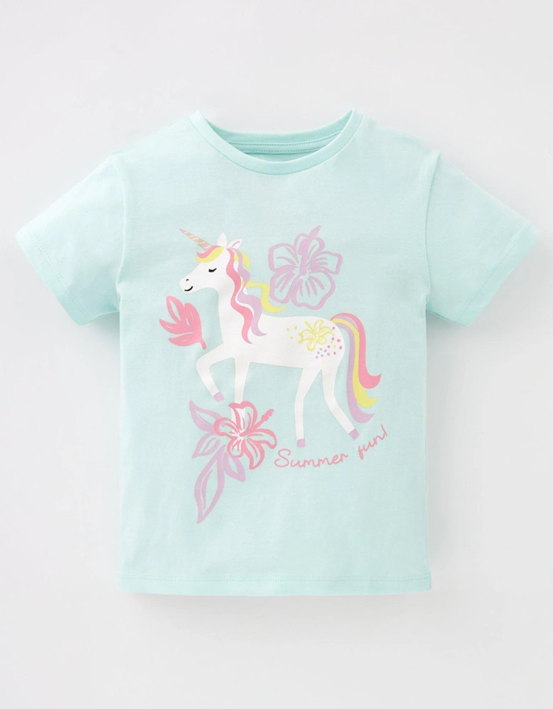 Girls Short Sleeve Summer Fun Unicorn T-Shirt - Blue