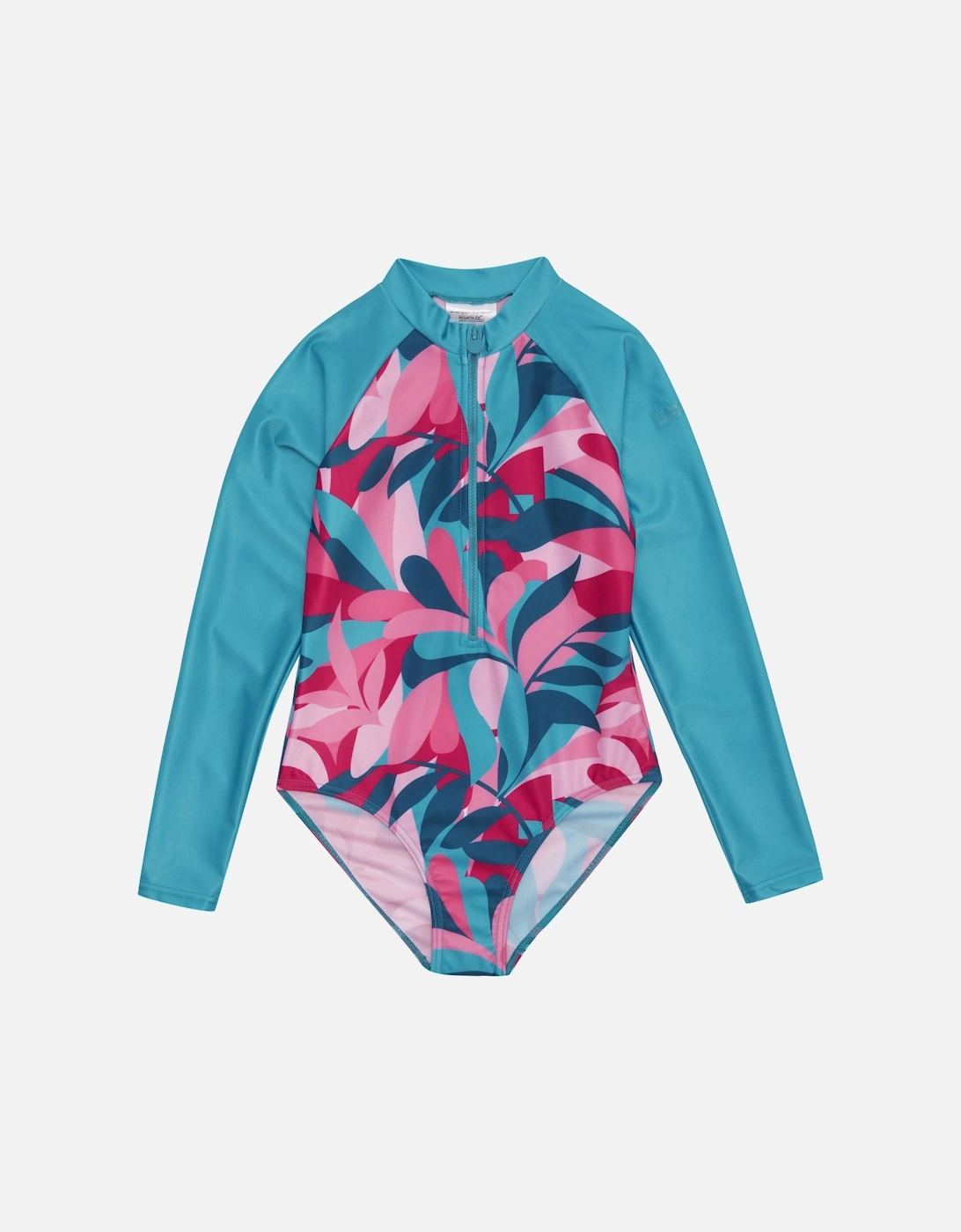 Girls Tropical Leaves Long-Sleeved One Piece Swimsuit, 6 of 5