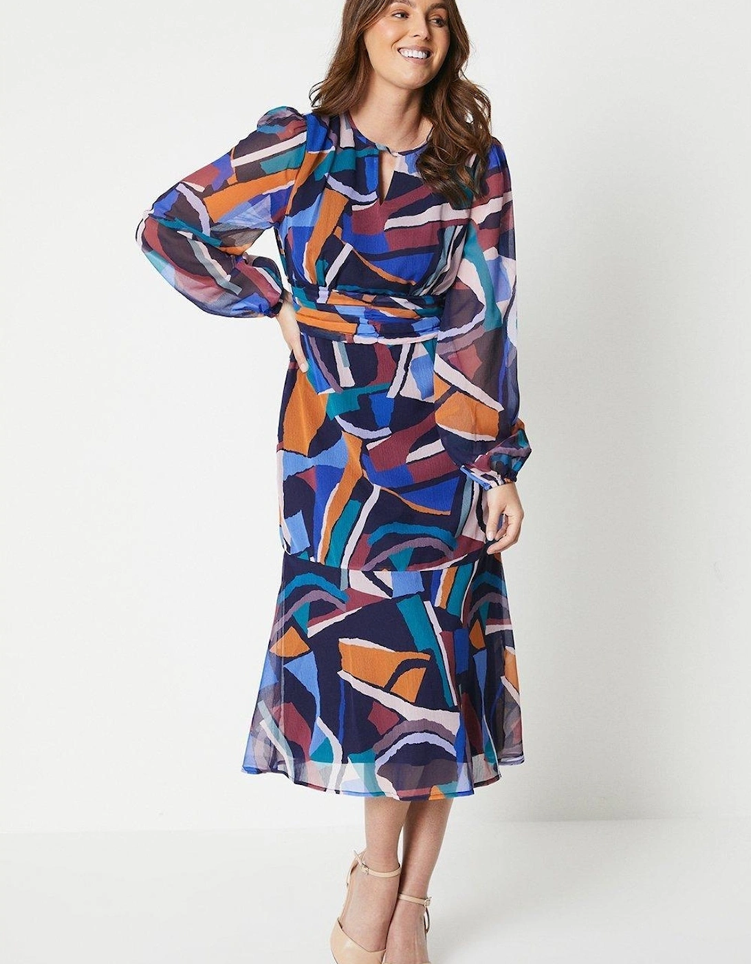 Womens/Ladies Abstract Keyhole Midi Dress, 2 of 1