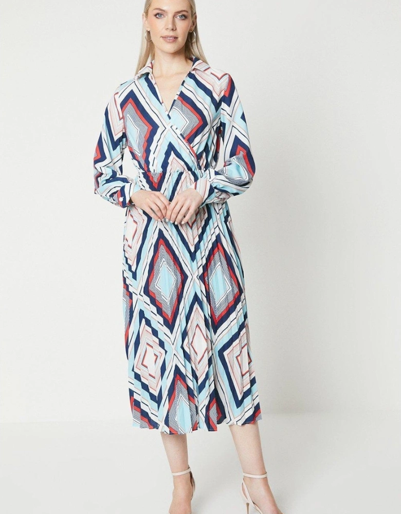Womens/Ladies Geometric Pleated Midi Dress